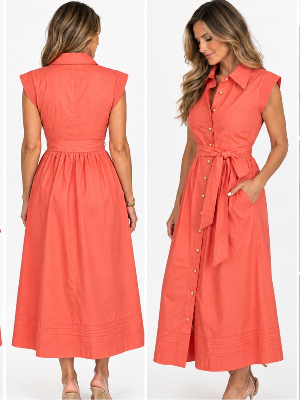 Halston Heritage Coral Gold Button Shirt Dress $398